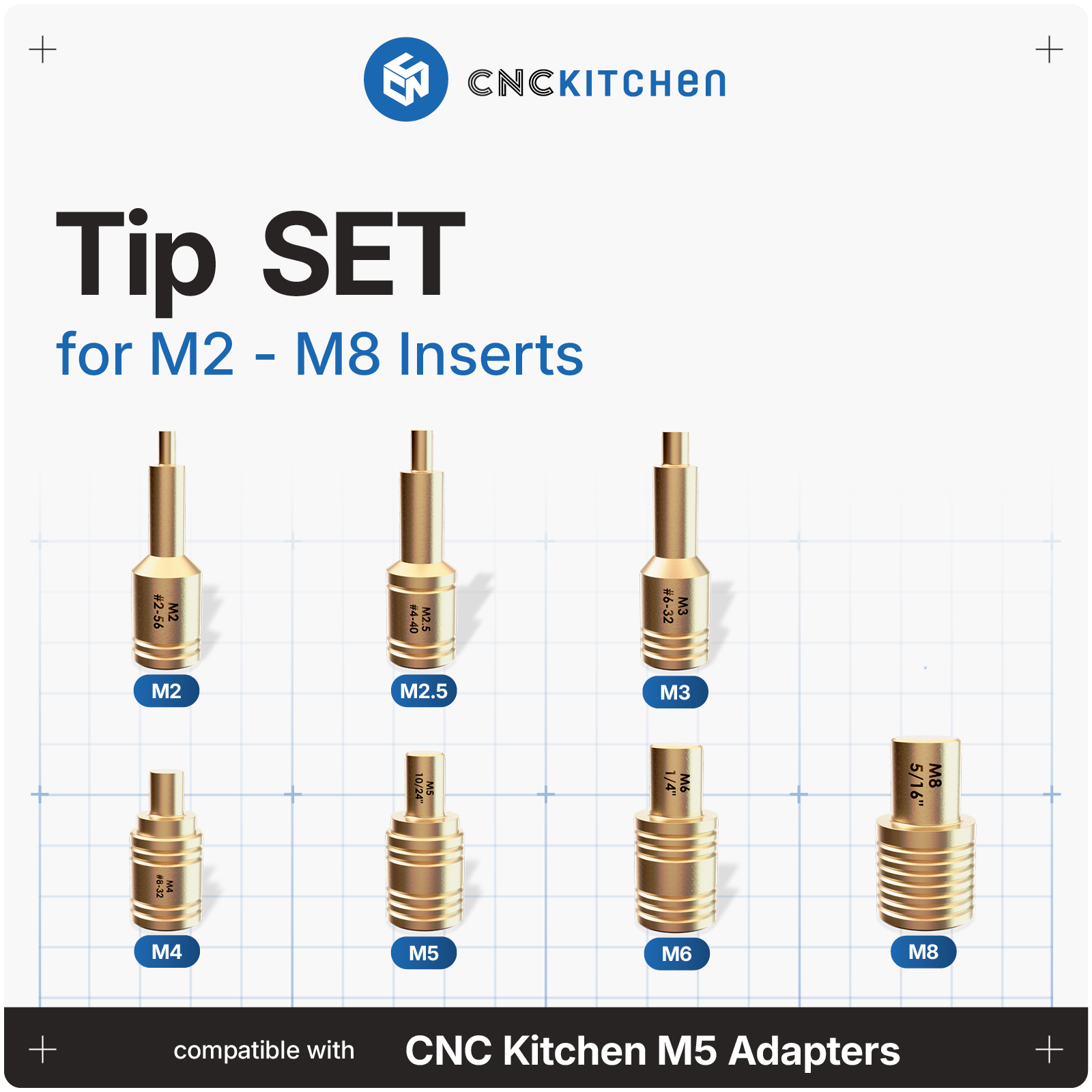 CNC Kitchen Tip Set V2 med monteringsspidser M2-M8